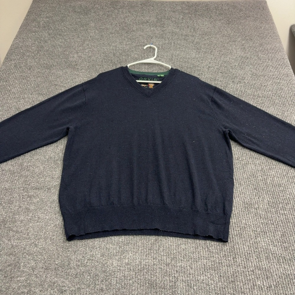 Vintage Orvis Sweater Mens XL Blue Merino Wool Fly Fishing V-Neck Gorpcore Style